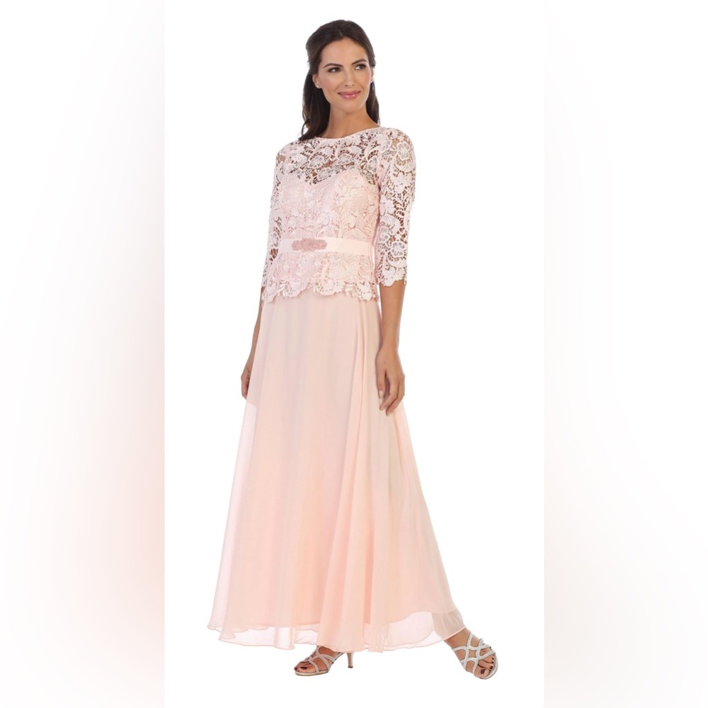 No 1 Jenny Packham Blush Lace Chiffon Formal Gown Size 10
